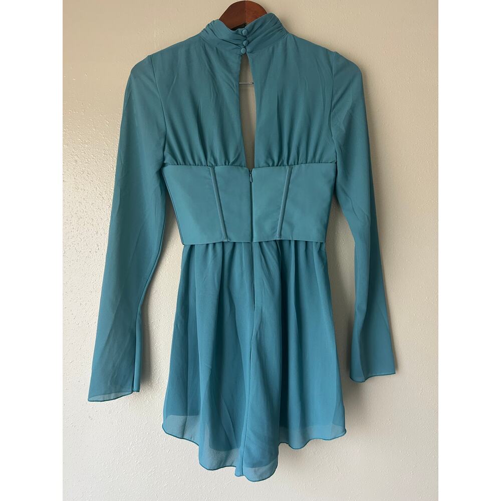 Oh Polly Teal Deep V Cutout Corset Mini Dress Us Size 4 - Picture 7 of 10